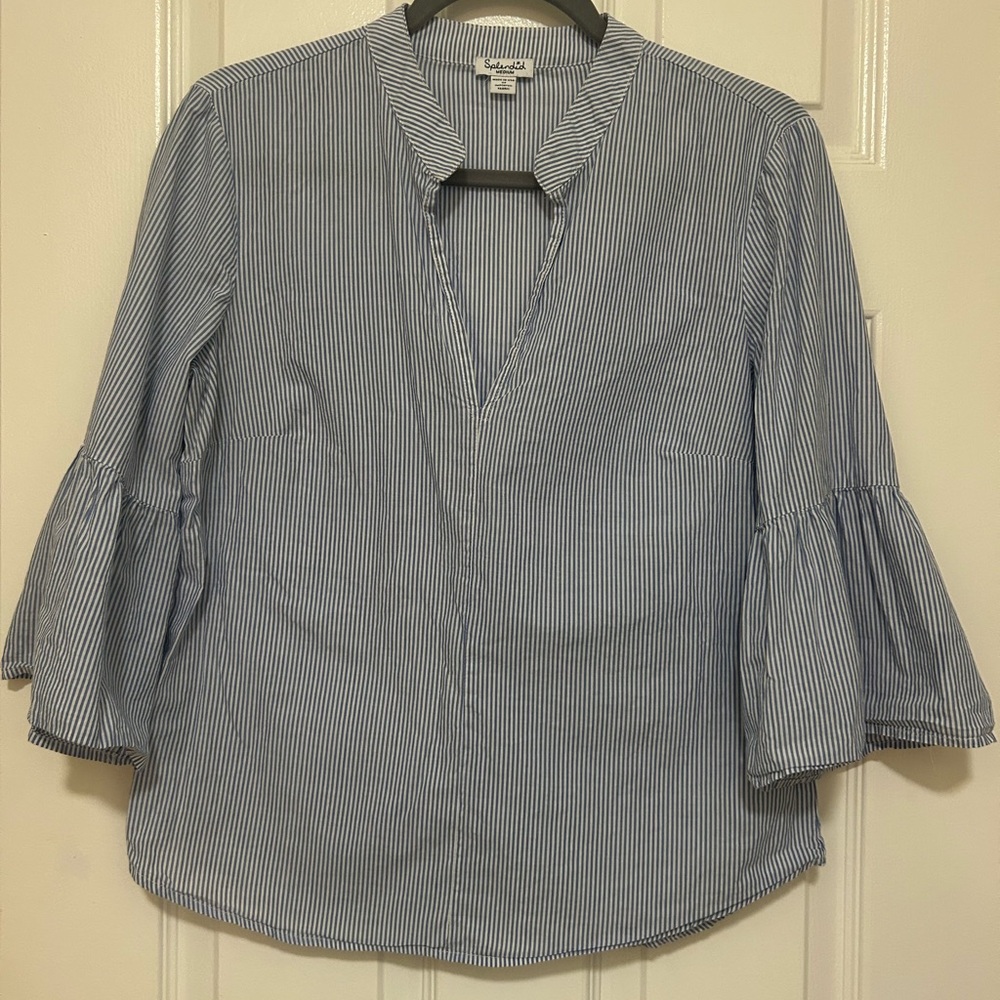 Splendid Pinstripe Blouse with Flared Sleeves
